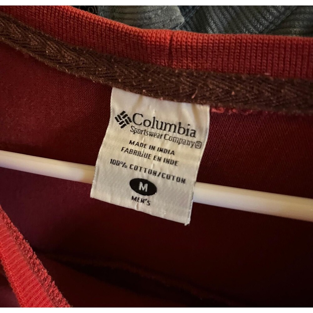 Columbia Mens Medium Crewneck Shirt Red Long Sleeve Cotton - Picture 3 of 5